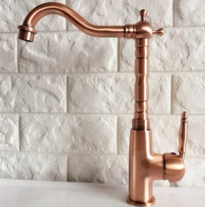 Antique Red Copper Swivel Spout Kitchen Sink Faucet Mixer Taps Deck Mounted - Picture 1 of 8