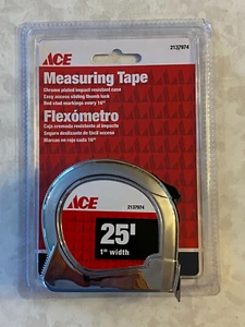 NEW Ace 2137974 Metal 25' Tape Measure Chrome Plated 1" Wide w/ Belt Clip - Picture 1 of 6
