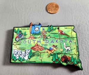 South Dakota State Shape Map & Landmarks Fridge Collectible Souvenir Magnet - Picture 1 of 4