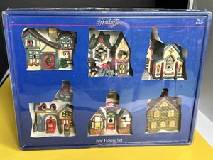 6 Piece Houses Music Shop Church Fire House Hand Painted Porcelain Holiday Time - Picture 1 of 16