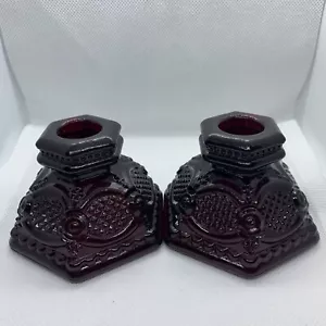 (2) Vintage AVON 1876 Ruby Red Cape Cod Collection 2 1/2" Candle Stick Holders - Picture 1 of 5