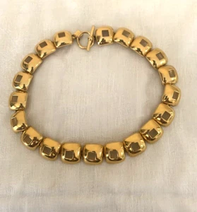 Vintage Anne Klein Gold Tone Necklace Choker with Square Links Shiny - Picture 1 of 3