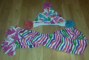 Girl's GapKids fleece pink purple blue orange skull striped beanie & scarf  S/M - Picture 1 of 7
