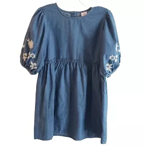 Girls Bubble Sleeve Embroidered Peasant Dress NWT Denim Fall Autumn Festival - Picture 1 of 3