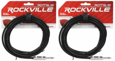 2 акустических кабеля Rockville RCTT1610 10 футов 16 AWG 1/4 дюйма TS - 1/4 дюйма TS Pro 100% медь - Изображение 1 из 2