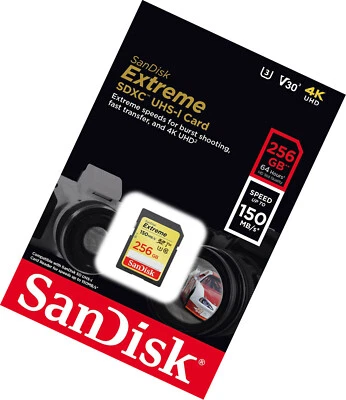 Sandisk 256GB FS extreme 4K UHD SD card for Canon XA35 XA30 XA25 XA20 XA15 XA11 - Image 1 of 4