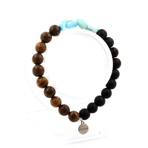 Armband Larimar Von Republik Dominikanische + Perlen Schwarz Onyx Matt + Made IN - Bild 1 von 7