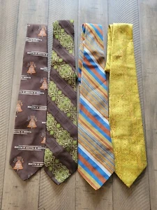 Vtg 60s 70s Necktie Tie Mens Polyester Disco Ugly Lot Of 4 Wemlon By Wembley - Picture 1 of 17