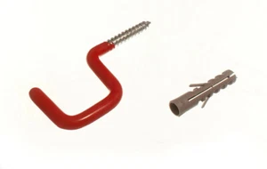 New 5 X Red Plastic Coated Screw In Square Utility Hooks With Wall Plug - Onesto - Picture 1 of 1
