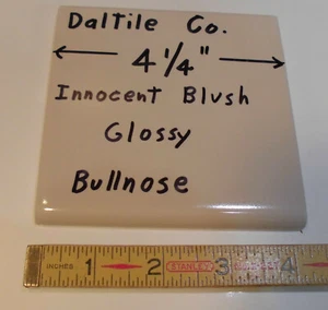 1 pc. *Innocent Blush #K-163* Glossy Ceramic Tile by Daltile Co. 4-1/4" Bullnose - Picture 1 of 12