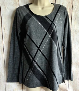 Maglione grigio e nero motivo diamante, con borchie argento, taglia 18 - SPEDIZIONE GRATUITA  - Foto 1 di 8