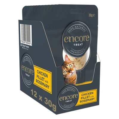 12 x 30g Encore 100% Natural Cat Treat Pouches Chicken Fillet with Rosemary - Image 1 of 3