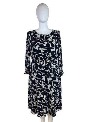 Talbots Black & Ivory Floral Pattern Womens Midi Dress Elastic Waist Lined Sz 1X - Image 1 of 4