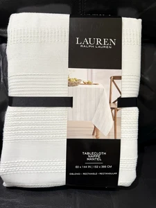 Lauren Ralph Lauren Luxury White Polyester Oblong Tablecloth 60" x 144" - Picture 1 of 11