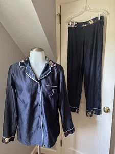 Women’s Ted Baker Blue / Floral Satin Pajama Set Blouse & Pants Size 8-10 - Picture 1 of 24