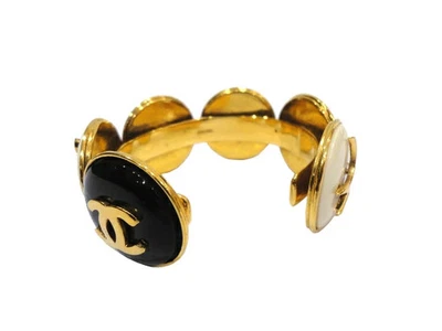 CHANEL Bangle  Coco Mark Motif Metal Plastic Gold White Black Women Accessories - Image 1 of 4