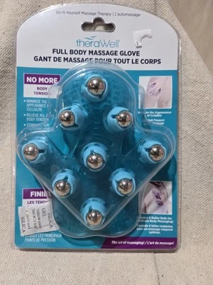 TheraWell Full Body Massage Glove Silicone Teal Silver Roller Balls NEW - Image 1 of 4