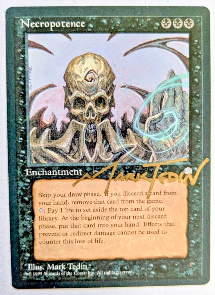 MTG ICE AGE Necropotence SIGNED IN GOLD BY MARK TEDIN - Image 1 of 2