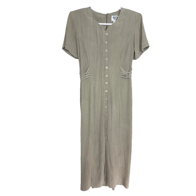 Vintage Dawn Joy Crepe Button Up Maxi Dress Size 8 Petite Sage Green Lagenlook - Image 1 of 4