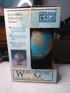 Vintage George F. Cram Cram's World Globus 12" Eiche Ton Holz & Metallständer - Bild 1 von 14