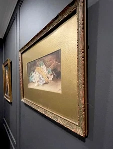 Antik 1912 signiert Stillleben Aquarell Obst Gemälde geschnitzt Holzrahmen Glas - Bild 1 von 14