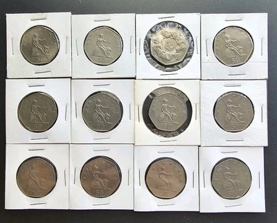 Lot Of 12 Coin -  1969 To 1985 Great Britain 50 Pence Elizabeth UK Coin. - Image 1 of 4