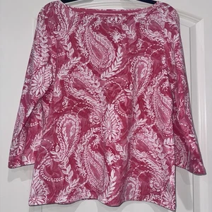 MAGLIETTA COLLO TALBOT ROSA BIANCO PAISLEY donna taglia media maniche a 3/4 - Foto 1 di 6