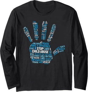 Stop Child Abuse Prevention Awareness Month Hand Long Sleeve T-Shirt - Picture 1 of 7