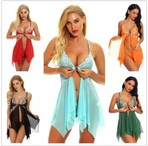 Mini Dress G-String Underwear Bodysuit Sexy Ladies Nightwear Sleepwear Babydoll - Picture 1 of 71