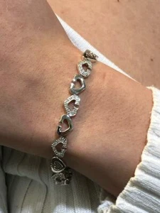 14k Solid White Gold & Diamonds 0.60ct Unique Link Design Tennis Bracelet Gift - Picture 1 of 12