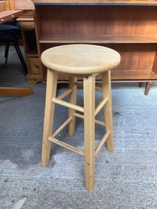 Round Brown Wooden Stool 32 cm diameter x 62 cm high - Picture 1 of 3