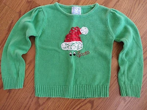 Empress Girls Green Santa Clause Appliqued Holiday Christmas Sweater Sz 6 EUC - Picture 1 of 3