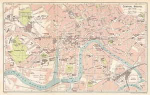 1930 CENTRAL BRISTOL. Vintage town city map plan. Bristol Cathedral Plan on rev - Picture 1 of 2