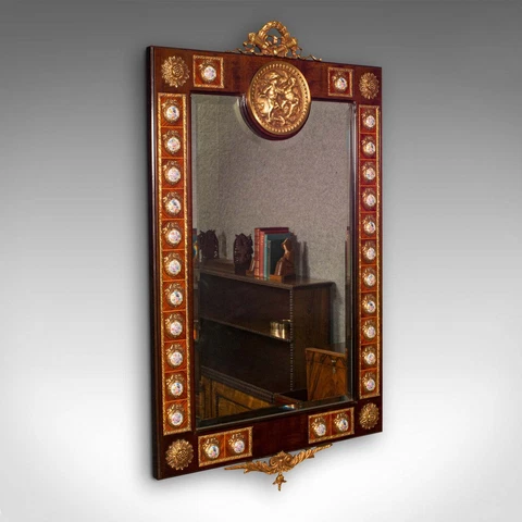 Large Vintage Overmantle Mirror, Continental, Walnut, Decorative, Italianate Cover