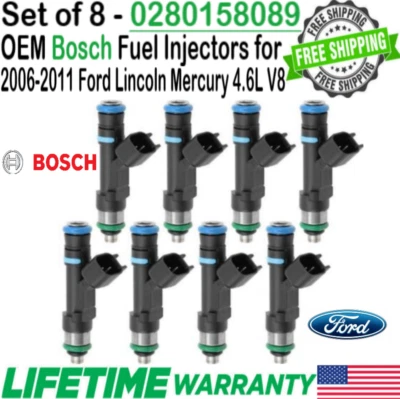 Genuine Bosch 8 Pieces Fuel Injectors for 2006-2011 Lincoln Town Car 4.6L V8 - Image 1 of 4