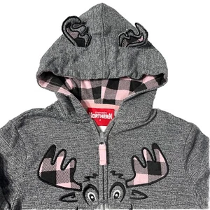 Northern Souvenirs Zip Up Hoodie Girls Sz 4 Moose Sweatshirt Fleece Gray Pink - Picture 1 of 13