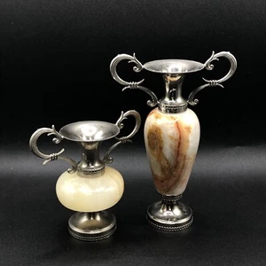 Vintage Knospenvase 2er Set Onyx Stein zierliche Vase Dekor Knospe Blume vergoldet klein - Bild 1 von 24