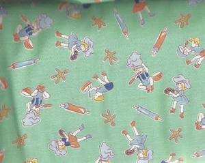 Booster Club Home Sweet Home green retro kids Kaufman 1930s reproduction fabric - Picture 1 of 1