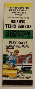 Vintage Koscher Shell Service in Mt. Carroll, Ill Ad Matchbook Cover L0593 - Bild 1 von 2