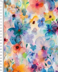 1m x 1,50m Bamboo Jersey Digital Stylez Aquarel Flowers - Picture 1 of 1