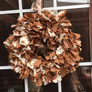HANDMADE 15" FALL AUTUMN 4 LAYER RAG WREATH RUSTIC PRIMITIVE COUNTRY - Picture 1 of 5