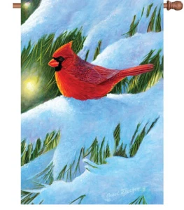 Winter Cardinal House Flag Red Bird in Snow and Tree Premier Kites - Picture 1 of 2