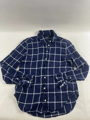 Gap Shirt Women's Size Large Navy White Plaid Flannel Button Up Long Sleeve — 第 1/4 张图片