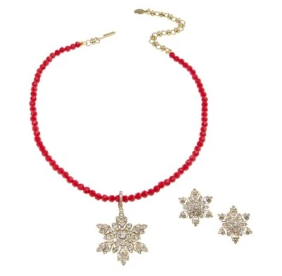 Heidi Daus Precioso Conjunto de Collar y Pendientes Colgantes de Cristal de Nieve-Rojo-NUEVO CON ETIQUETAS Foto 1 de 4