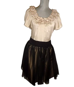 GABRIELLA ROCHA Floral Embellished Dress Ivory Black Gold Nylon Polyester Size L - Picture 1 of 9