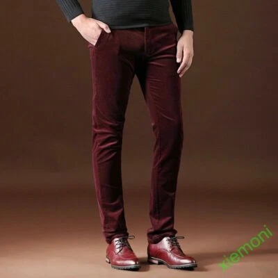 Chic Mens Velvet Pants Slim Fit Casual Corduroy Casual Dress Straight Trouser @@ - Image 1 of 4