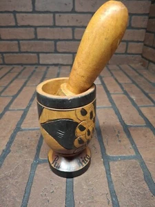 Wooden Spice Mortar and Pestle, Puerto Rico, Hand Painted 6” Tall - Picture 1 of 4