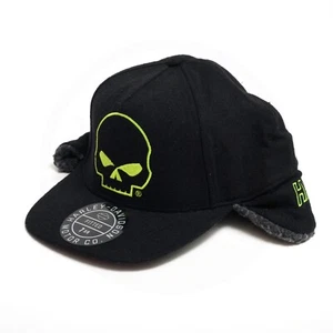 Harley Davidson Willie G Skull Biker Flap Winter Hat Black Fitted 7 3/8 Medium - Picture 1 of 11