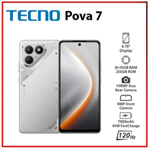 (New) TECNO Pova 7 16GB+256GB SILVER Dual SIM Unlocked Android Cell Phone - Picture 1 of 5