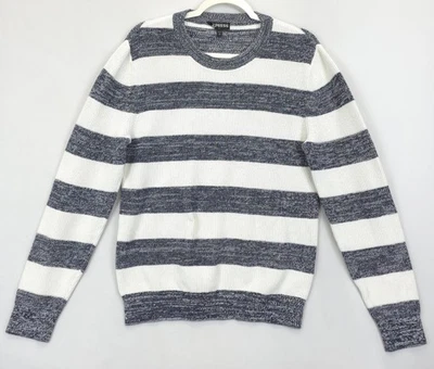 Suéter Express Hombre L Azul Blanco Rayas Cuello Redondo Pullover Algodón Informal Clásico Foto 1 de 4